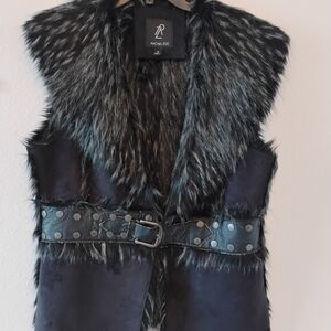 Rachel Zoe Black and Gray Faux Fur Vest, Size M
